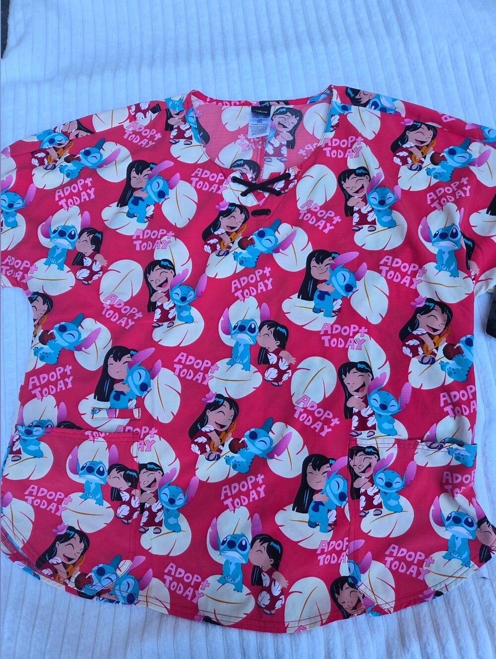 Disney Cherokee Tooniforms Lilo & Stitch Adopt Today Scrub Top 2XL Pink V-Neck